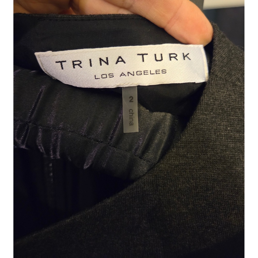 Trina Turk Black Dress Sheath Career Gray Trim Sleeveless Size 2 - Picture 6 of 9